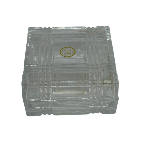 GE Lead Crystal Glass Trinket Box 4"x2" USA Made | Clear Cut Square Jewelry Dish - Picture 1 of 10